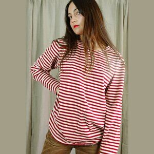 French Vintage Breton Red Stripe Shirt